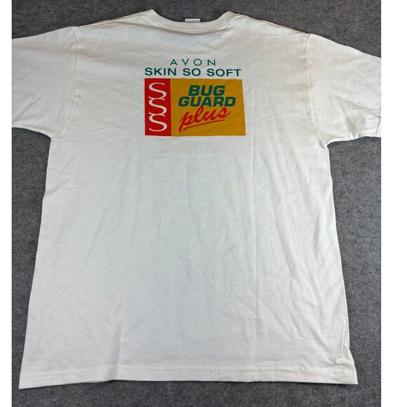 VINTAGE Avon Skin So Plus Fight The Bites Shirt Mens Large White Promo Tee Y2K - Picture 2 of 7
